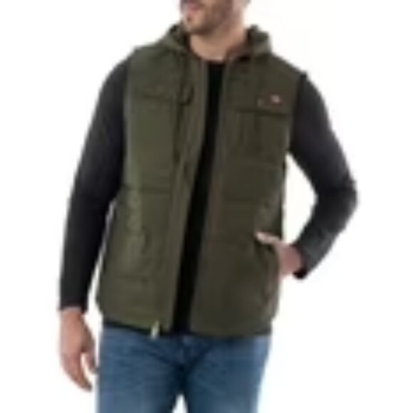 Wrangler Workwear Men's Work Vest with Hood Olive Drab Quilted Utility size L - Picture 2 of 12